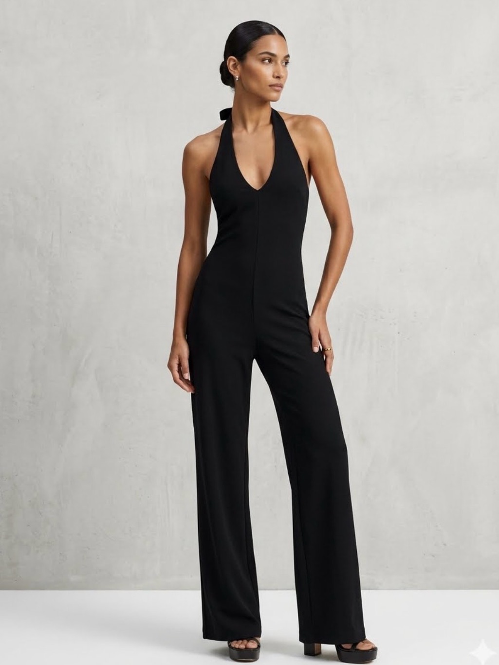Nwt Zara Black Halter Jumpsuit With Deep V Back